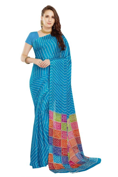 RANI SAAHIBA Women's Chinon Silk Bandhani Printed Saree Without Blouse Piece (SKR9736_Light Blue)