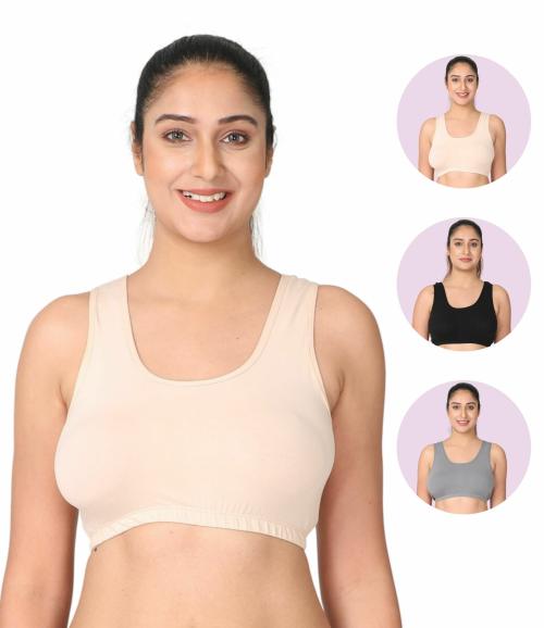 Adira | Best Sleep Bra For Large Breasts | Slip On Bras To Wear At Home Comfortable | Work From Home Bra Without Hooks | Non Padded & Non Wired Support | Pack Of 2 | Skin, Black & Grey | XXXL
