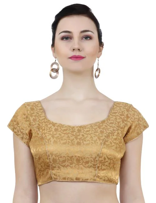 ND & R Women's Readymade, Short Sleeve and Padded Saree blouse ,Ready to wear Choli. Color Golden