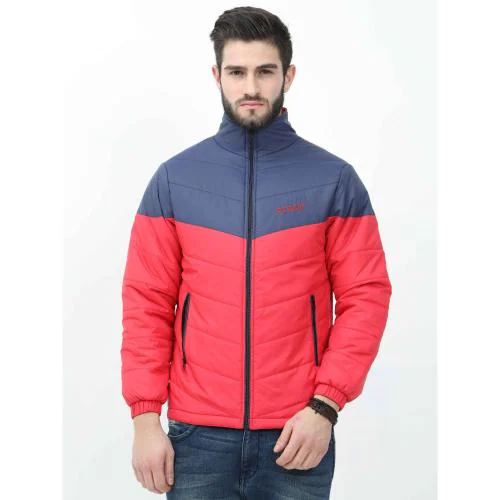 RYKER Men's Full Sleeve Colorblock Casual Jacket (Red-Navy Blue)