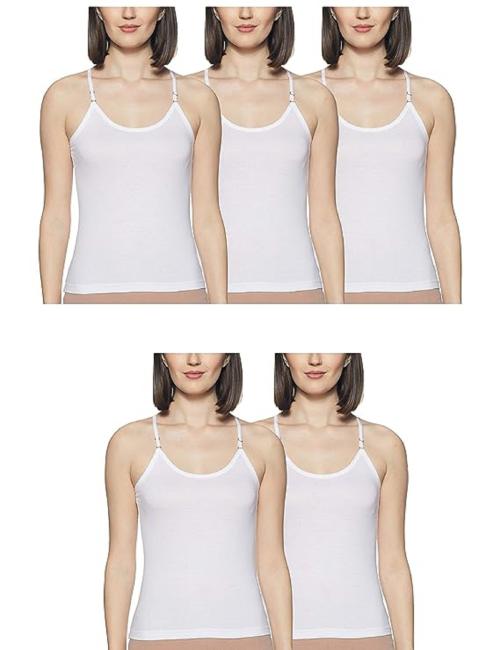 Softline White Solid 100% Cotton Camisoles & Tanks