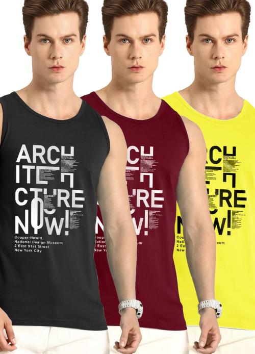 Pack of 3 Ausk Black , Maroon & Yellow Men Vest
