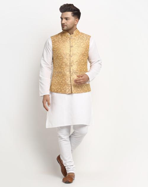 TREEMODA Men's Rose Gold Brocade Print Nehru Jacket for Wedding & Party