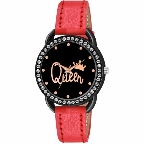 KIROH Analogue Queen Designer Dial Leather Strap Watch for girls and women(Red)