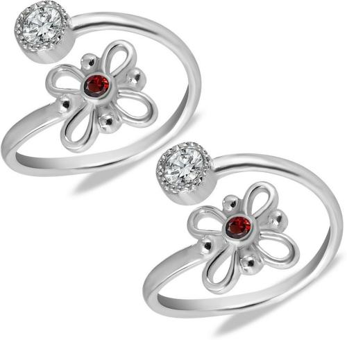 Parnika Floral Design CZ Embedded Top Open Hallmark 92.5 Sterling Silver Cubic Zirconia Toe Ring ()