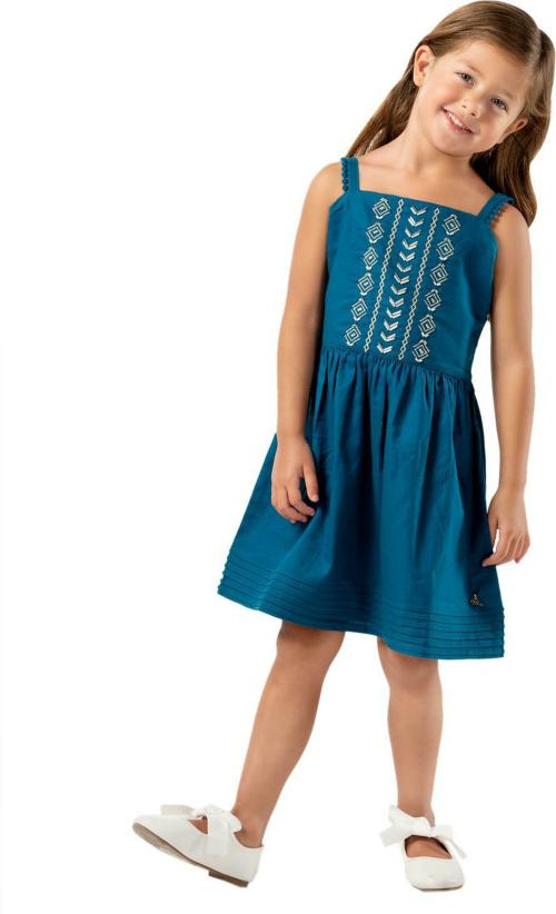 Cherry Crumble by Nitt Hyman Girls Turquoise Solid Polycotton Dress