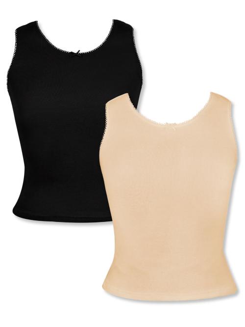 Dchica Girls Black & Skin Broad Strap Cotton Camisole Vest | Pack of 2