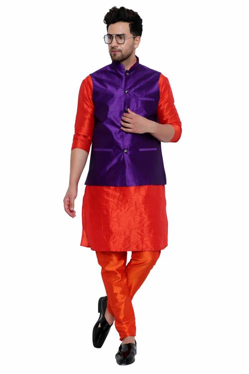 ONNIX Men's Silk Kurta Pajama With Modi Jacket, nehru Jacket With Kurta Pajama, Wedding Dress For Men, Indian Waistcoat For Men