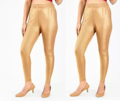 IKHLAS Women Gold Solid Lycra Blend (Pack of 2) Ankle Length Leggings