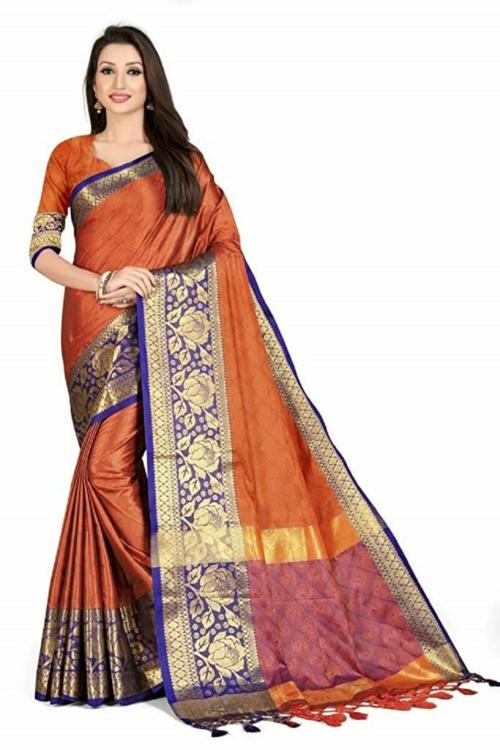 Krina Enterprises SV GULAB PATTA ORANGE Letest Fancy Silk Saree For Women