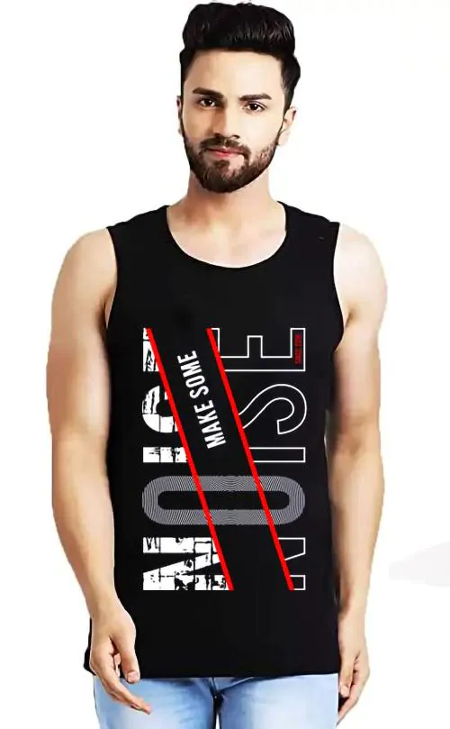 THALASI Stylish Cotton Printed Vest for Men - Printed Gym Vest/Sando for men- Black Vest(X-Large)