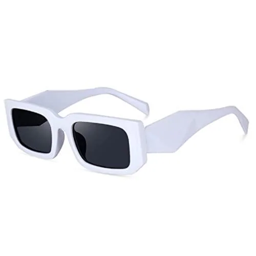 SIDEWOK Retro Vintage Geomatric Rectangular White Unisex Sunglasses | Stylish Bold Fashion Eyeglass For Men & Women (WHITE)