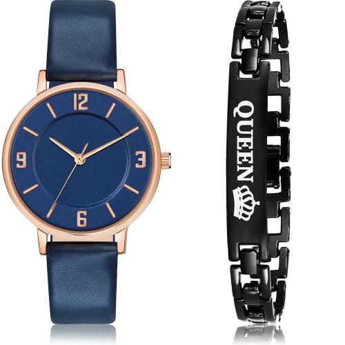 NEUTRON Brand New Collection Simply Rich And Queen Bracelet Blue And Black Colour Analog And 0 Genuine Leather And Metal Belt 2 Watch Combo For Women And Girls - GM395-GX13