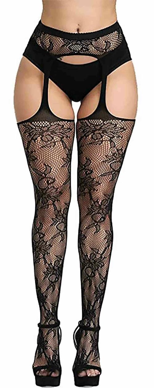 ogimi - ohh Give me Women's Sheer Fishnet Lower Body Stocking Lingerie Breathable Full Honeymoon Stocking Dress Free Size for Women and Girls (Black Design 5)