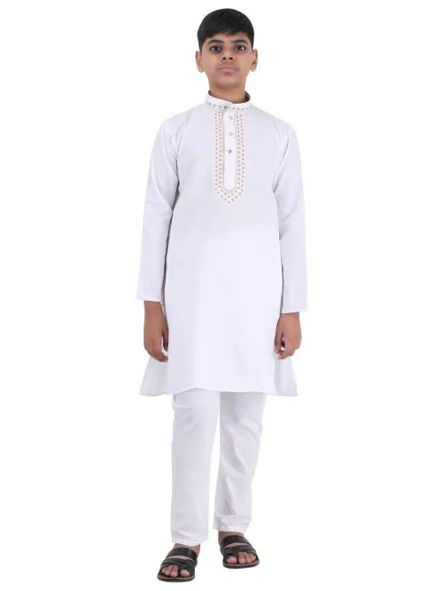 Boys Festive & Party Fancy Kurta Pyjama Set White
