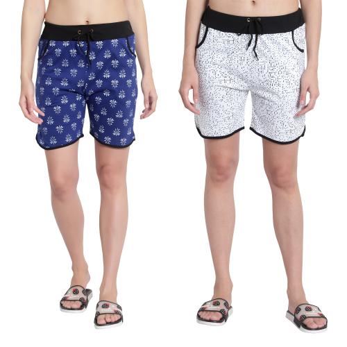 Diaz Women's Cotton Printed Shorts | Shorts Pants | Hoto Pants | Women's Printed Regular Casual Outdoor Evening Shorts with 2 Pockets | Women's Regular Fit Cotton Printed Shorts | Women's 100% Cotton Printed Shorts Pack of 2)
