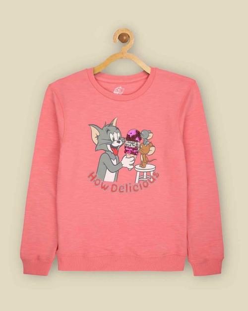 Kidsville Girls Tom & Jerry Printed Pink Sweatshirt