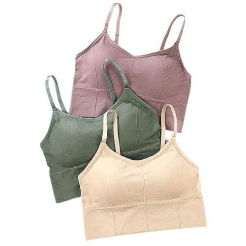 LAK 18 Women's Cotton Padded Sports Bra with Removable Pad Wire Free Stretchable Everyday Use Sport, Gym Yoga, Outdoor Lifestyle Bralette Bra for Girls - (Pack of 3 PCS) - PINK-GREEN-SKIN - (30)
