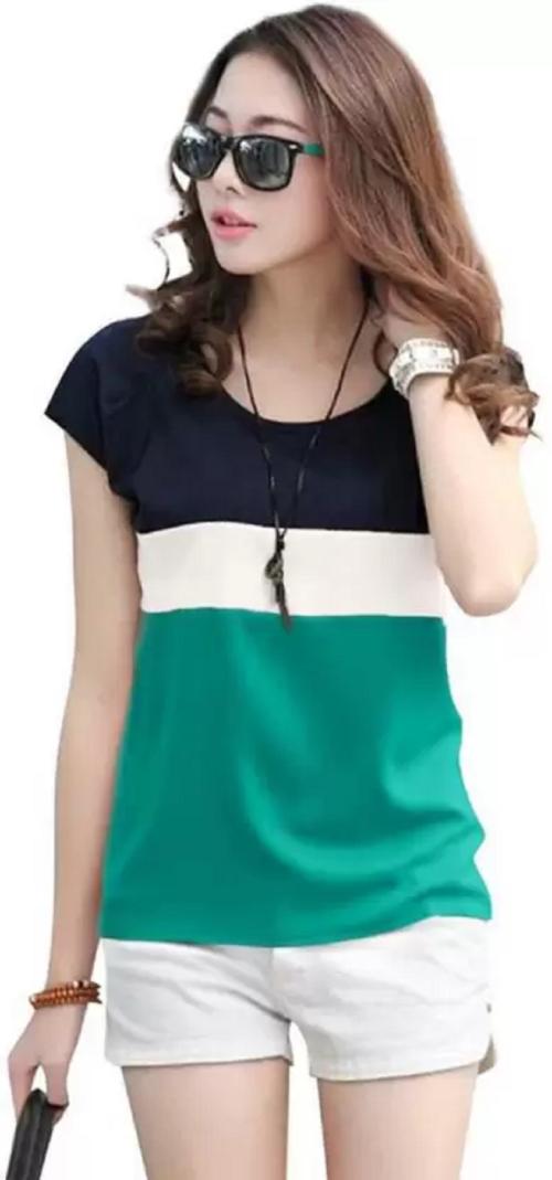 Women Color Block Round Neck White, Maroon, Black T-Shirt(L)