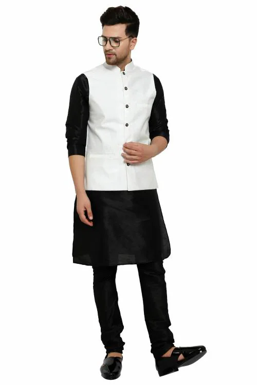 RYLEN Men's Silk Kurta Pajama With Modi Jacket, nehru Jacket With Kurta Pajama, Wedding Dress For Men, Indian Waistcoat For Men