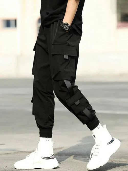 Maniac Trackpant/mens trackpant/men pant/trackpant/Maniac Solid Mens Black Loose Fit Polyester Cargo Trackpant