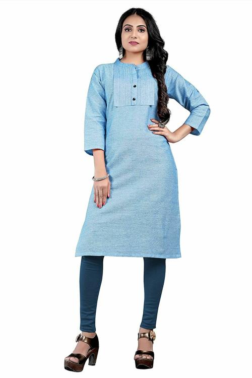 Rankar Women Khadi Cotton Straight kurti Light Blue_L