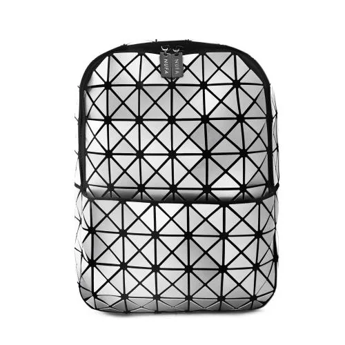 NUFA Silver Geometric Holographic Unisex Mini Backpack | Stylish, Latest, Trendy Backpack for College, School, Travel and Office