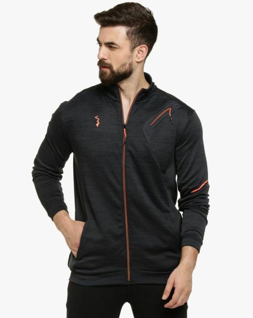 Buy Campus Sutra Men's Black Solid Regular Fit Activewear Jacket For
