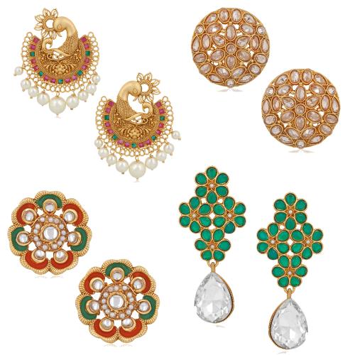 Okos Gold Platted Jewellery Combo of 4 Traditional Ethnic Earrings for Women CO1000276