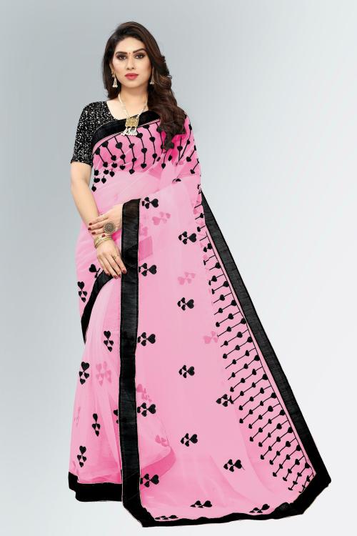 sareya veela Bollywood Women Multicolor Embroidered Net Sarees