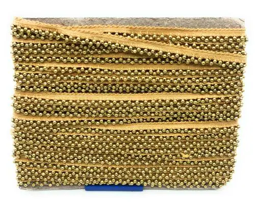 Kavmart Handmade 3 NO MOTI ANTIQ Gold LACE for Edge of Saree Kurti, CHUNRI, (9 Meters)