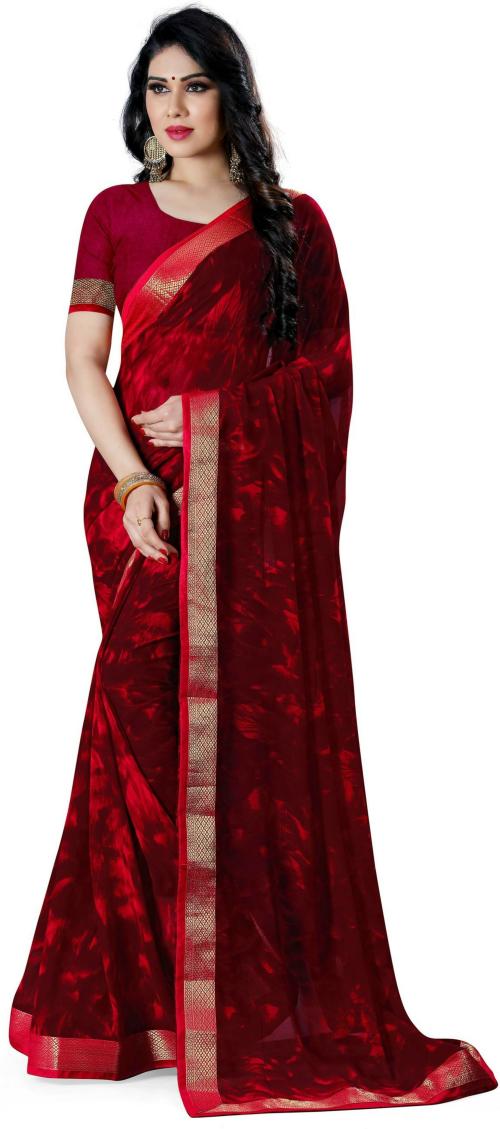 Mahalaxmi Fab Women Red Printed Pure Silk Bollywood Saree