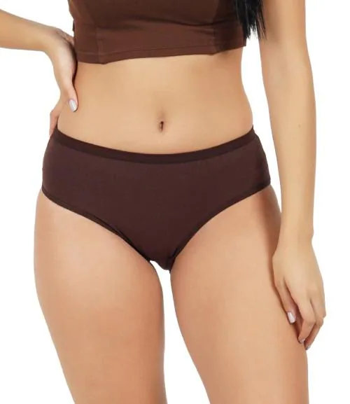 FEMULA Full Hipster Cotton Stretch Mid Waist Full Coverage Panties for Girls and Women (Colour Dark_Coffee) Size XL