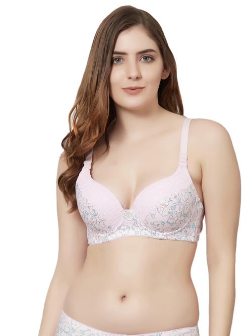 PrettyCat 32B Flock Print Polyester Blend T-shirt Bra For Women(PC-BR-6089)