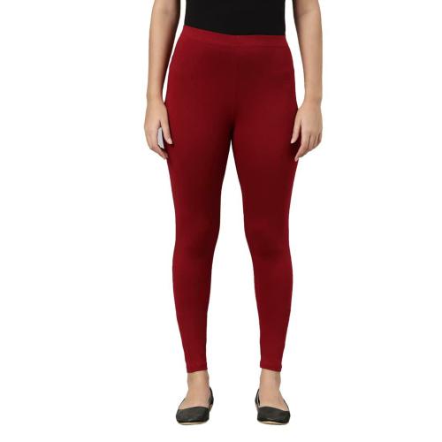 Go Colors Women Red Solid Stretch Leggings