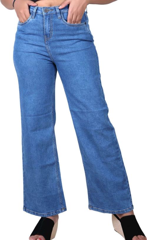 MEGHZ Women Blue Self Design Denim Flared Jeans (32)