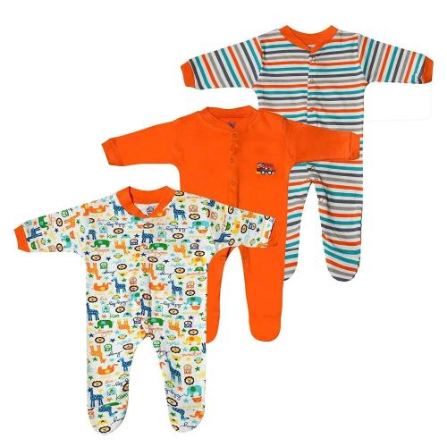 Babyneeds Baby Boys and Girls Orange Cotton (Pack of 3) Sleep Suit