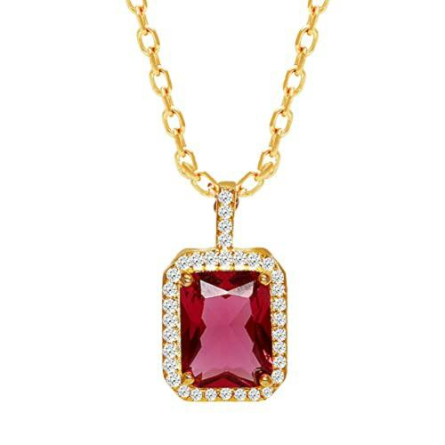 Giva Sterling Silver 18K Gold Plated Ruby Red Baguette Pendant With Link Chain For Women