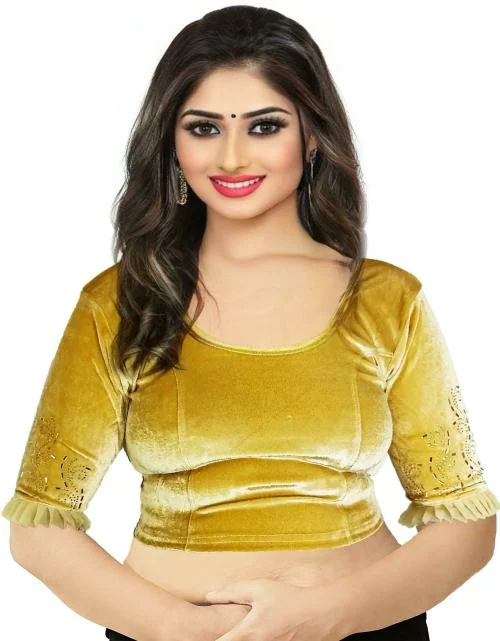 PU Fashion Women Gold Embellished Velvet Blouse