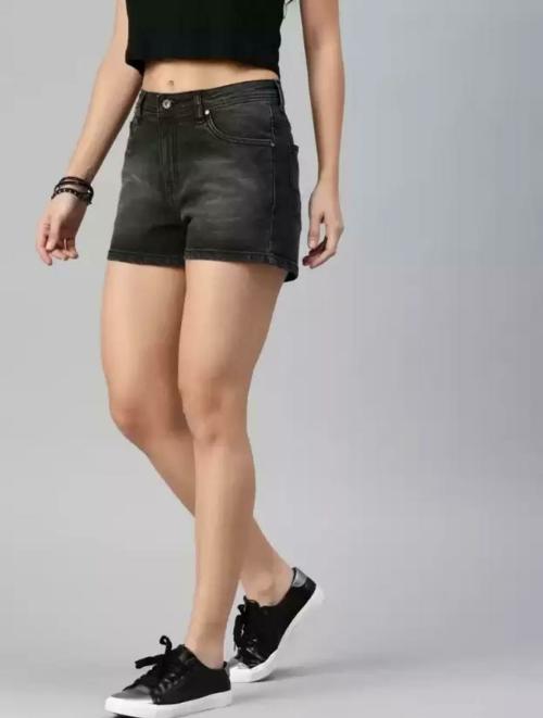 KEX Solid Women Denim Black Denim Shorts