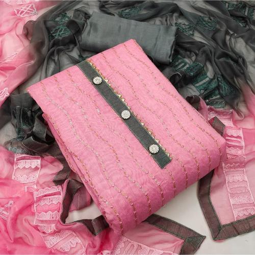 Marabout Baby Pink Colour Embroidered Unstitched Dress Material