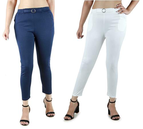 B&B-Buttons & Bows Women Multicolor Lycra Blend Leggings (Pack of 2)