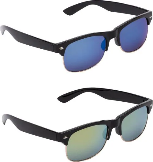 Gansta Clubmaster Full-Frame Green Blue Sunglasses ,Men And Women ,Pack Of 2(GN11069-Blk-Blu-Mr-GN11069-Blk-Grn-Mr)
