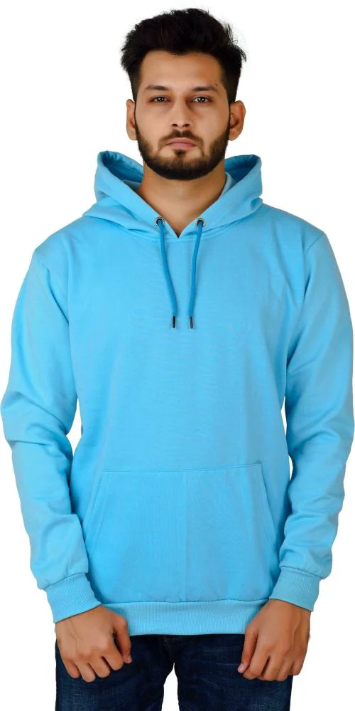 DIVRA CLOTHING Men & Women Light Blue Solid Fleece hoodie (M)