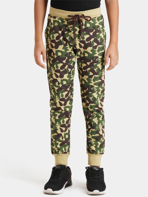 Urbano Juniors Boy's Khaki Printed Regular Fit Jogger Track Pants Stretch