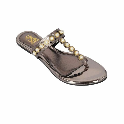 ZSchicfashion Women T-Strap Stylish Moti Flat Gunmetal Grey Sandal