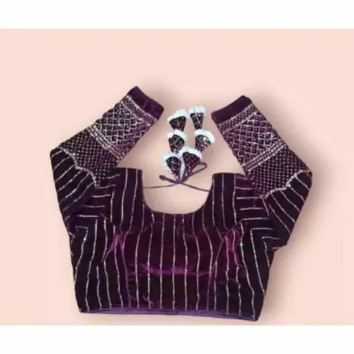 S-GRANT Latest Velvet Blouses Women Velvet Blouse With V Neck & Half Sleeve Readymade Saree Blouse For Girls & Womens Solid Comfy Stylish Hakoba Design Choli (Purple)