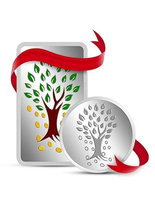 Kundan 999.9 Pure (10gm Kalpataru Tree Colour Bar + 5gm Kalpataru Tree Silver Coin) Combo