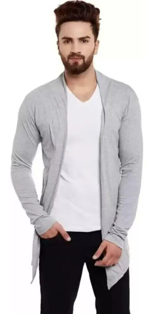 NEMO FASHION Full Sleeves Open Front Cotton Blend Shrug for Men, Durable Full Sleeves Open Front Cotton Blend Shrug Jacket, Stylish Men's Full Sleeves Open Front Cotton Blend Shrug Jacket, Full Sleeves Open Front Cotton Blend Shrug Jacket (Grey)-S