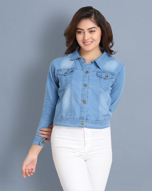 BuyNewTrend Women Light Blue Denim Jacket